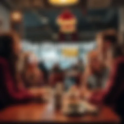 A group of friends sharing a lighthearted moment, laughing at a funny story over coffee at a café.