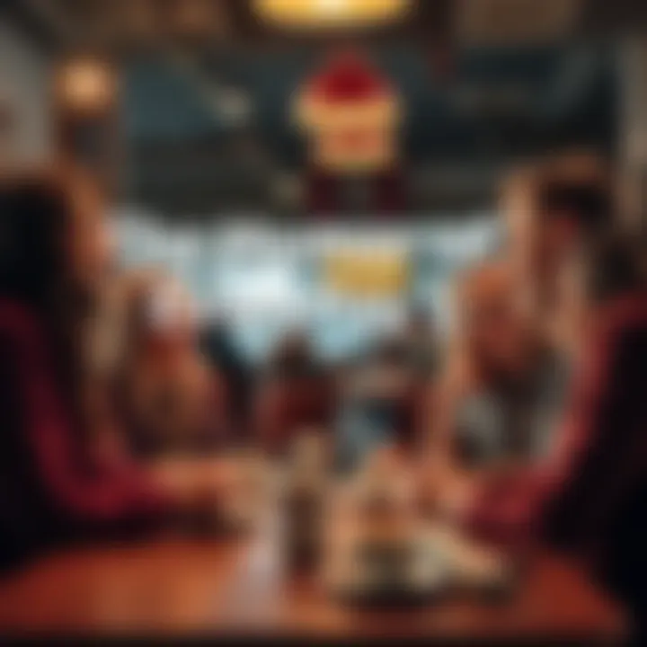 A group of friends sharing a lighthearted moment, laughing at a funny story over coffee at a café.