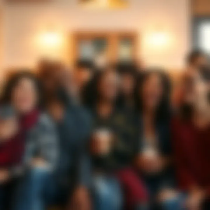 A group of diverse people sharing laughs in a casual setting, reflecting joy and contrasting views.