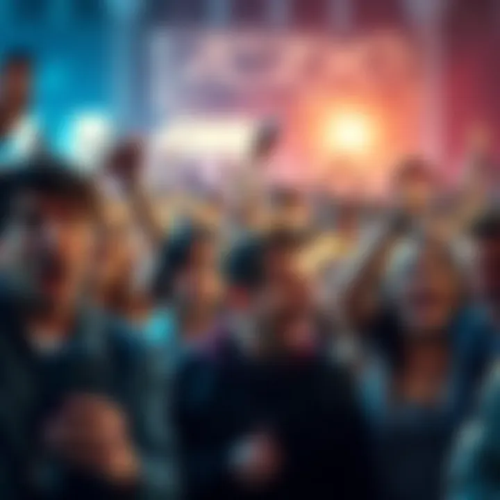 A crowd of diverse people showing various reactions such as surprise and excitement about recent news