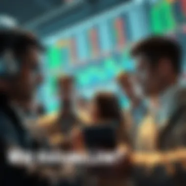 A group of concerned investors looking at stock charts, with some appearing anxious as they decide to sell their shares at low prices.