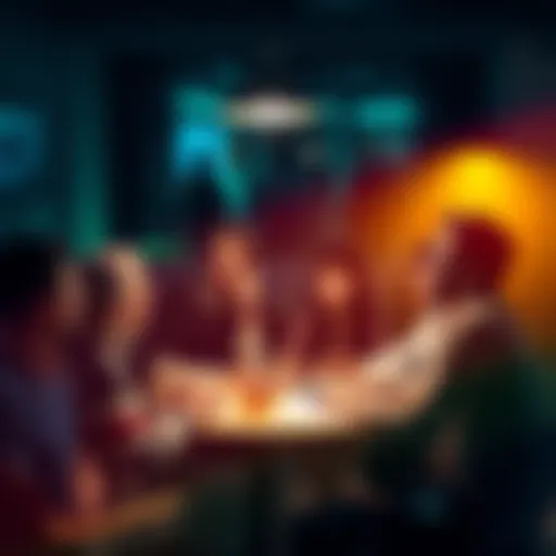 People sharing ideas in a group A group of people sitting around a table, discussing and brainstorming creative ideas together.