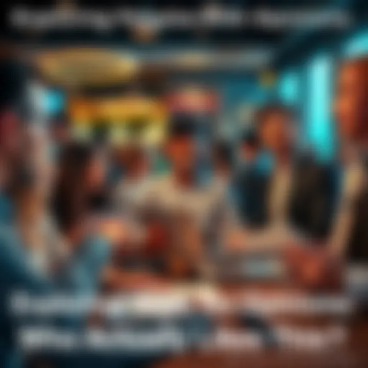 A diverse group of people engaged in discussion, sharing their opinions on a topic, some with laptops and others with notepads.