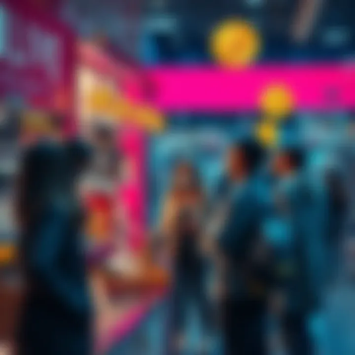 A group of people shopping at an online cosmetics shop that accepts cryptocurrency payments, showcasing various products like makeup and skincare items.