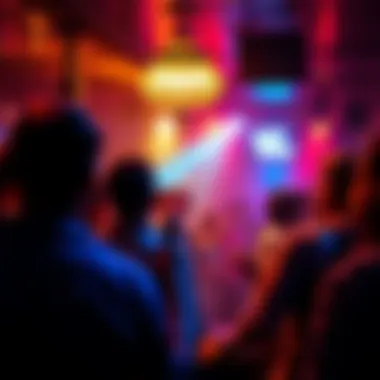 People singing karaoke with Sleep Token songs A lively karaoke scene with people singing along to Sleep Token songs like Granite and Damocles in a bar