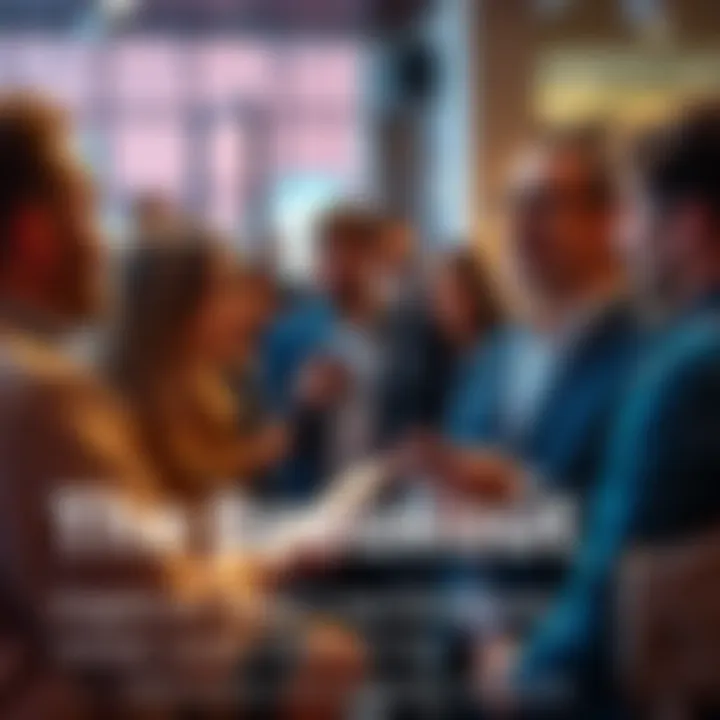 A group of diverse people discussing current trends and events in a lively setting
