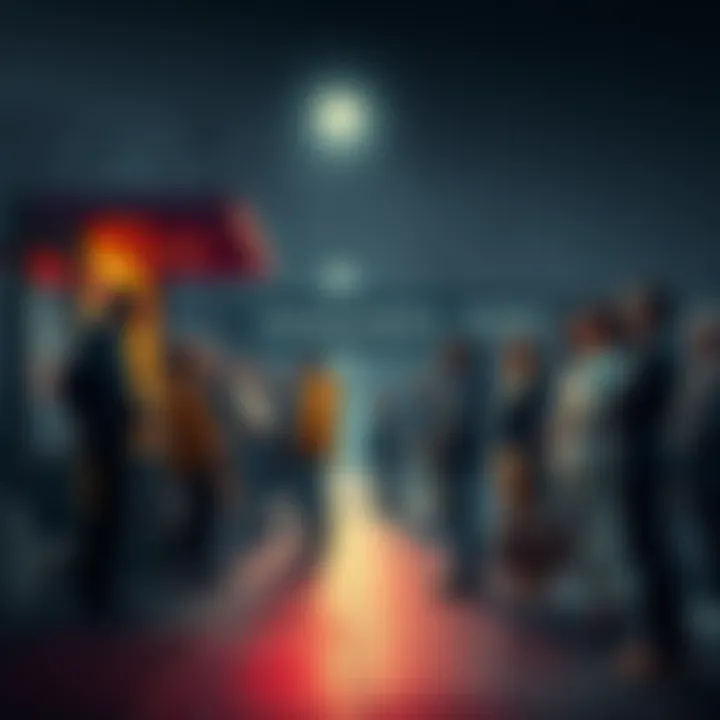 A diverse group of people standing at a bus stop, looking contemplative as they reflect on missed opportunities.