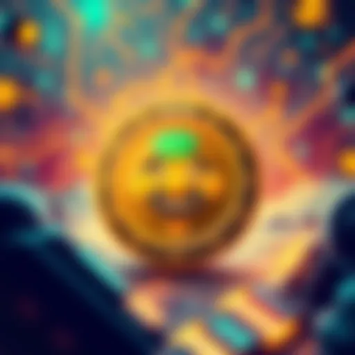 Illustration showing the Pepecoin logo with a background of blockchain symbols and mining activities, highlighting its unique Layer 1 blockchain feature.