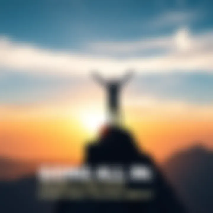 A person standing on a mountain peak celebrating their achievement, symbolizing success and commitment to dreams.