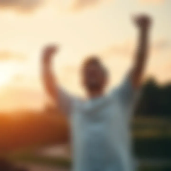 A person joyfully raising their arms outdoors, symbolizing freedom and a fresh start after leaving their job