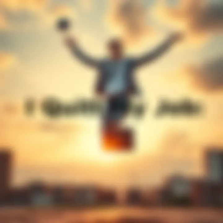 A happy individual jumps in the air with a briefcase in hand, symbolizing freedom after leaving their job for financial independence.