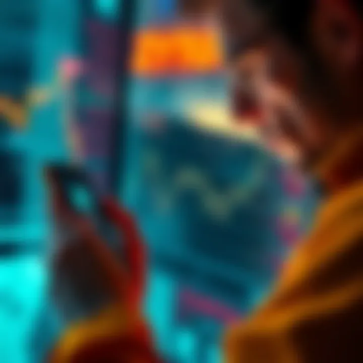 Person checking crypto prices on phone Individual anxiously monitoring cryptocurrency prices on a smartphone, feeling the pressure of market fluctuations