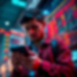 Person checking stock prices A person looks worried while checking stock prices on a smartphone, indicating concern over investment losses.