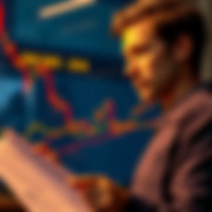 Individual looking thoughtfully at a chart showing Bitcoin prices while holding a loan application