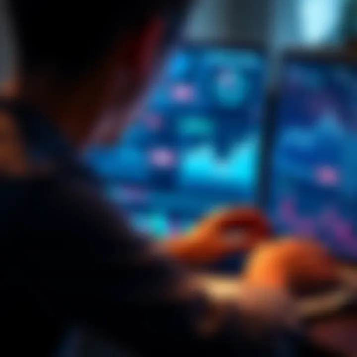 A person looking at financial charts and graphs on a laptop screen, considering investment options in DOT cryptocurrency.