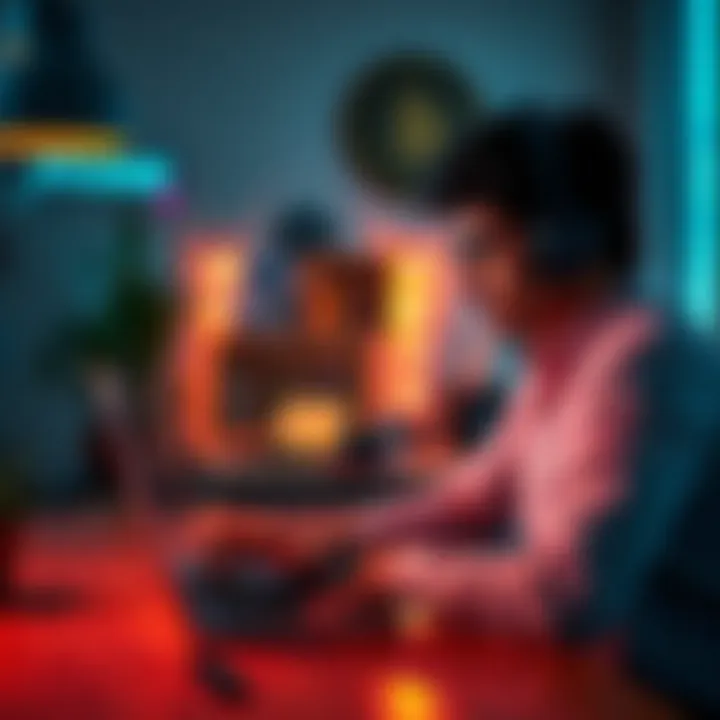 A person sitting at a desk with a laptop, researching secure cryptocurrency exchanges outside EU jurisdiction