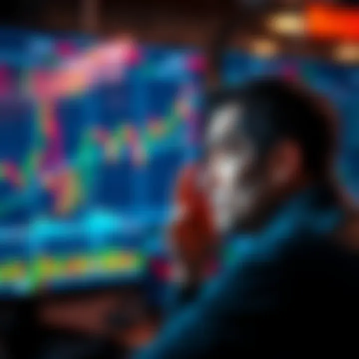 Individual expressing frustration while watching a stock market rally on a digital screen