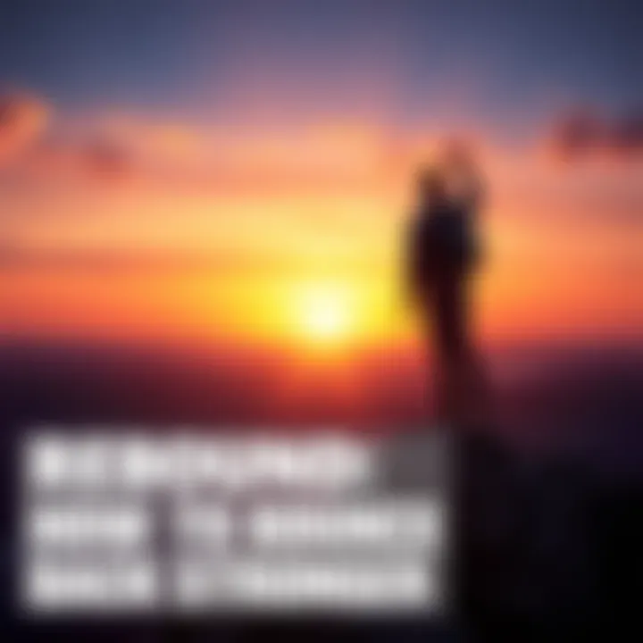 A determined individual stands strong on a hilltop, looking out over a sunrise, symbolizing resilience and a fresh start after setbacks.