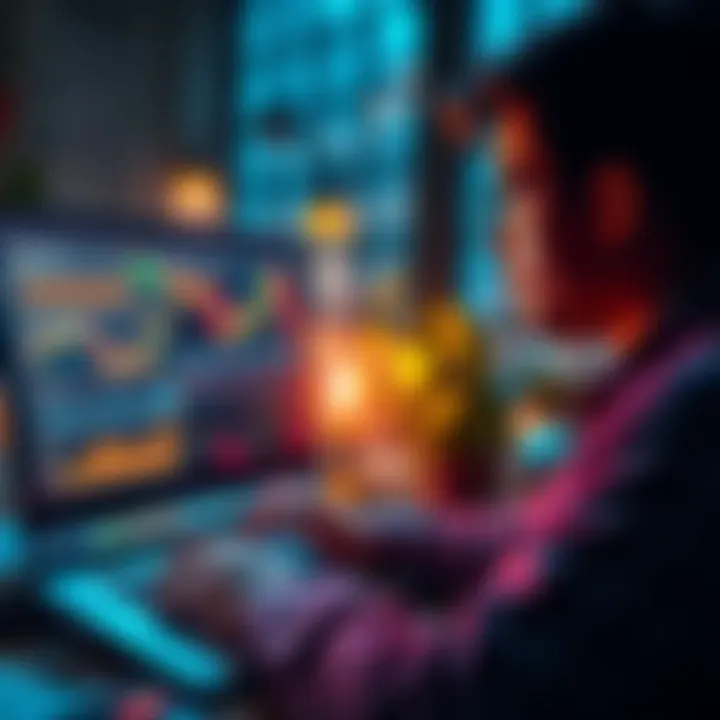 A person looks at a laptop screen with cryptocurrency charts, seeking help and guidance from a mentor.