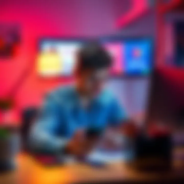 A person sits at a desk, looking thoughtfully at their phone and considering whether to close their Revolut account, with images of Monzo and Starling on the screen.