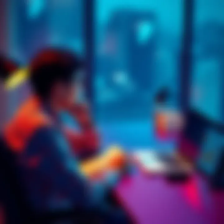 A person sitting at a desk, contemplating whether to restart their 30-day streak, with a notebook and laptop open, showing a goal chart.