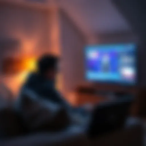 A person sitting on a couch watching television with an ad playing on the screen while looking frustrated.