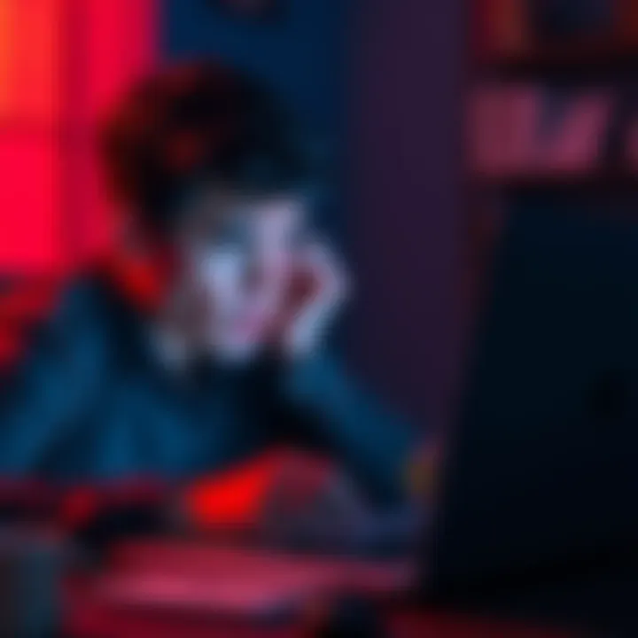 A person looking distressed while using a laptop, with a warning symbol on the screen, representing online job scams and financial loss.