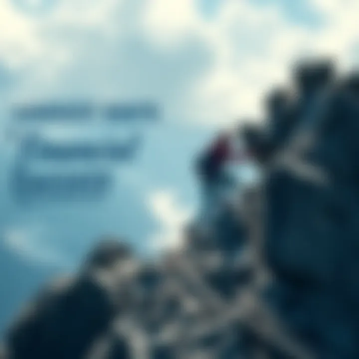 An individual struggles up a rocky mountain path, symbolizing the tough journey to financial success