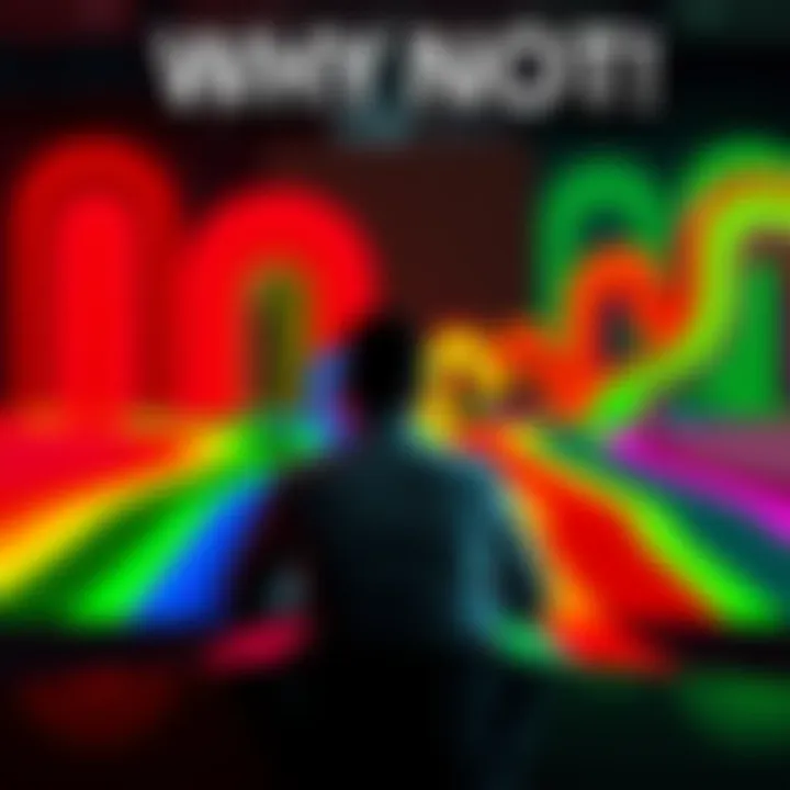 A person sitting at a table with multiple colorful paths in front, considering unconventional decisions