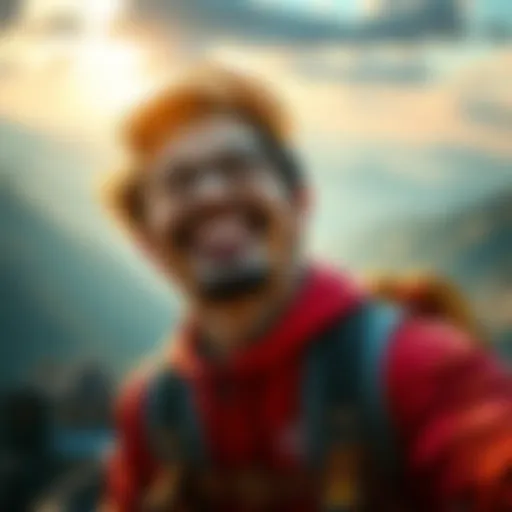 A person smiling with euphoria while placing for the first time, surrounded by vibrant scenery.