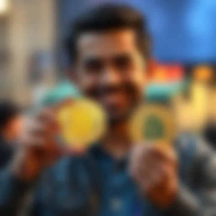 Person holding Bitcoin with a confident smile A person smiling while holding a Bitcoin, symbolizing their investment decision for the future.