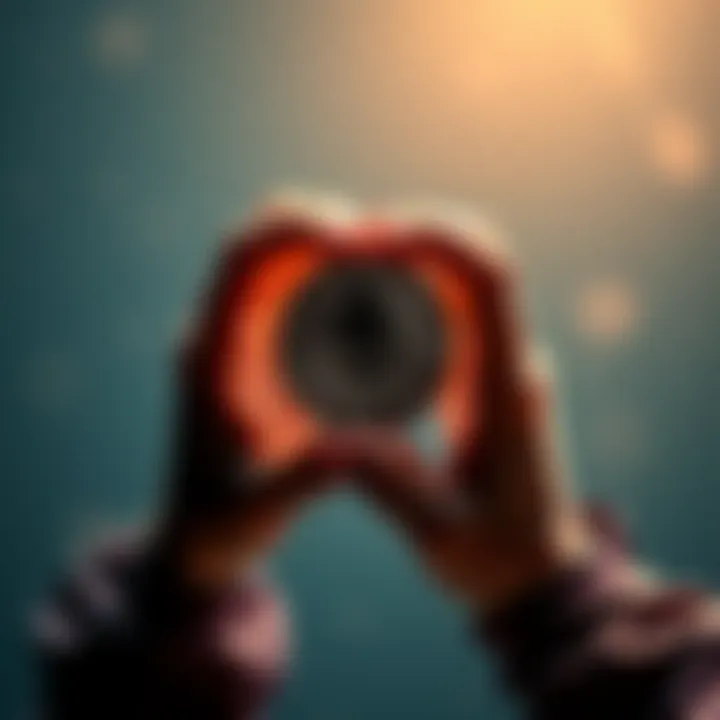 A person with their hands holding an Ethereum coin, symbolizing the emotional connection with cryptocurrency.