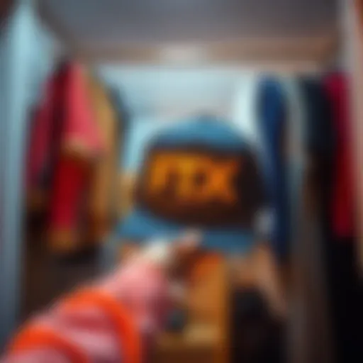 A person holding an FTX hat found in their closet, symbolizing corporate memorabilia