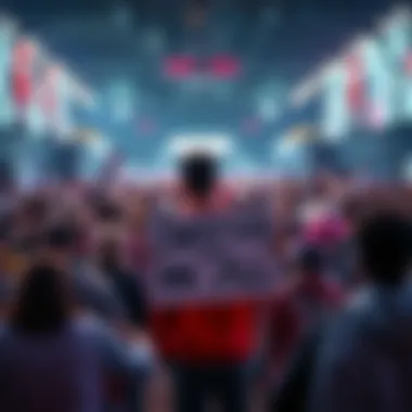 A person stands with a sign that reads 'Justice for All', looking determined in a crowd of supporters