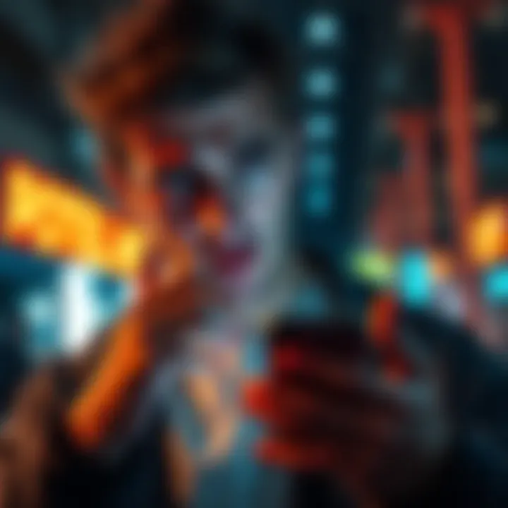 A frustrated person examines their hotspot device while checking for connectivity issues