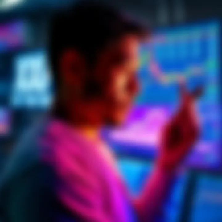 A person looking at a digital screen displaying cryptocurrency charts while holding a toy that was sold, contemplating buying XRP.