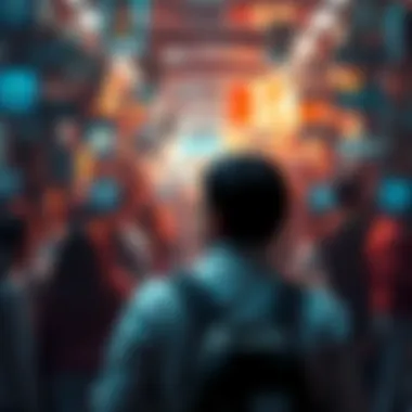 Person leaving a crowded chat A person looks frustrated while leaving a busy online chat room filled with notifications