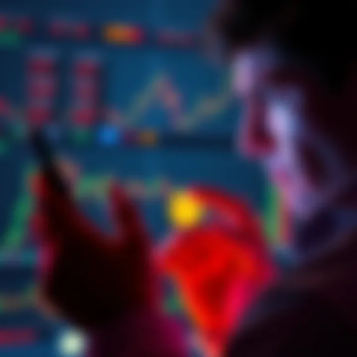 Individual glancing at a smartphone displaying falling cryptocurrency prices, showing an expression of worry and frustration.