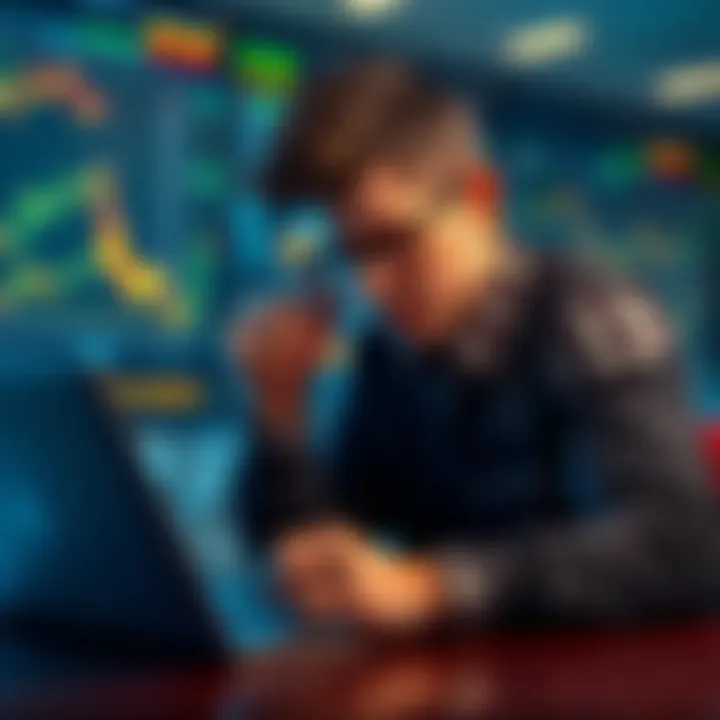 Person looking at financial charts Individual examining financial data on a laptop, frustrated about lost Bitcoin withdrawal from Kraken.