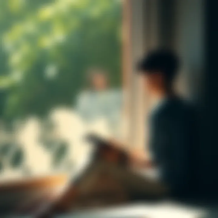 A person sits by a window, deeply engrossed in reading a book, with sunlight streaming in.