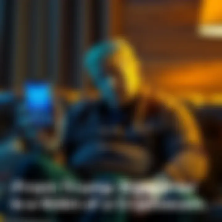 A former Trump supporter sitting on a couch looking sad while holding a phone showing a cryptocurrency app