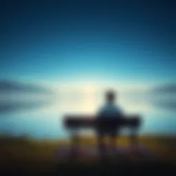 A person sitting on a bench, deep in thought, overlooking a calm lake, symbolizing reflection and learning from experiences.