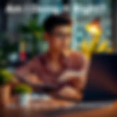 A person sitting at a desk with a notepad, reflecting on their goals and achievements, surrounded by plants and a laptop.