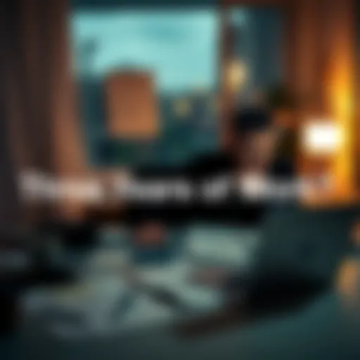 A person sits at a desk, looking thoughtful while reviewing papers related to a long-term project. The workspace is filled with notes and a laptop, indicating a deep investment of time and effort.