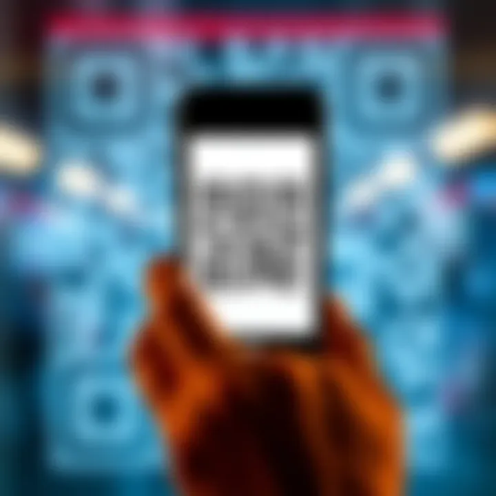 A person holds a smartphone in front of a QR code to scan it, showing potential risks of sharing QR codes.