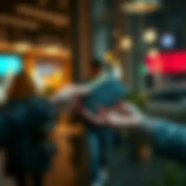 Person selling from a cold wallet A person handing over a cold wallet to another individual in a casual setting