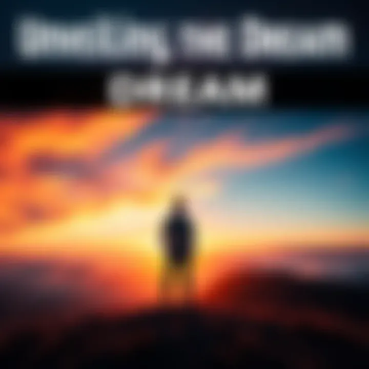 Person looking at a sunrise A person standing on a hilltop, gazing at a vibrant sunrise, symbolizing the start of a journey toward achieving dreams.