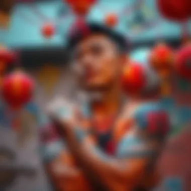 Individual contemplating their tattoos while surrounded by traditional decorations for Chinese New Year