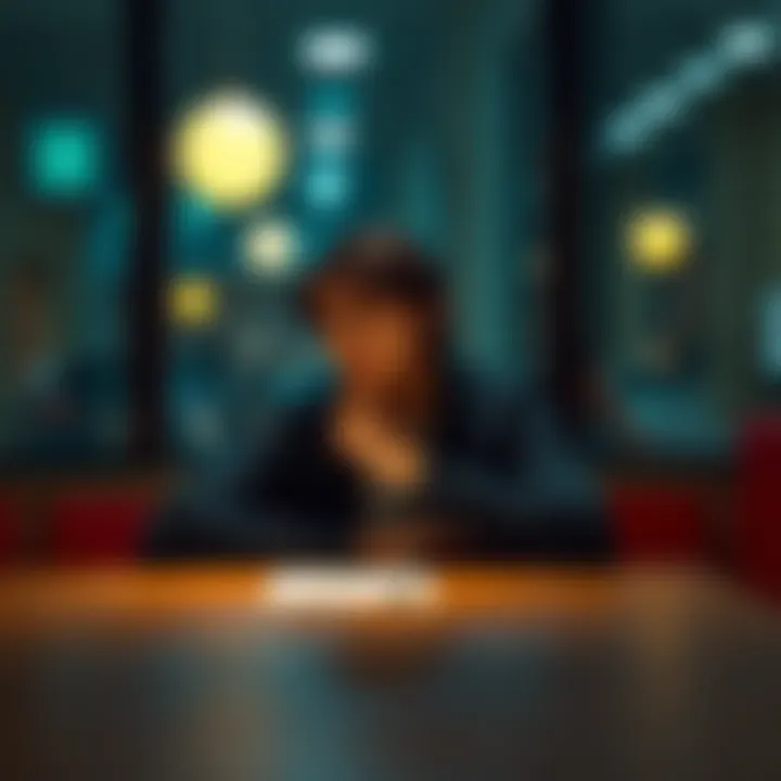A person sitting at a table with a pensive expression, symbolizing feelings of inadequacy and loneliness in everyday life.