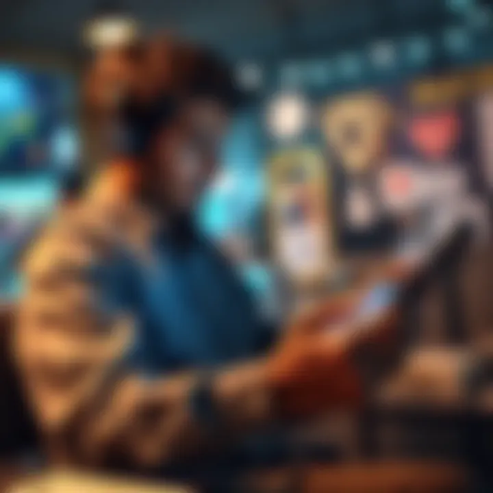 A person navigating various apps on their smartphone while sitting at a desk, illustrating reliance on mobile technology for daily activities.